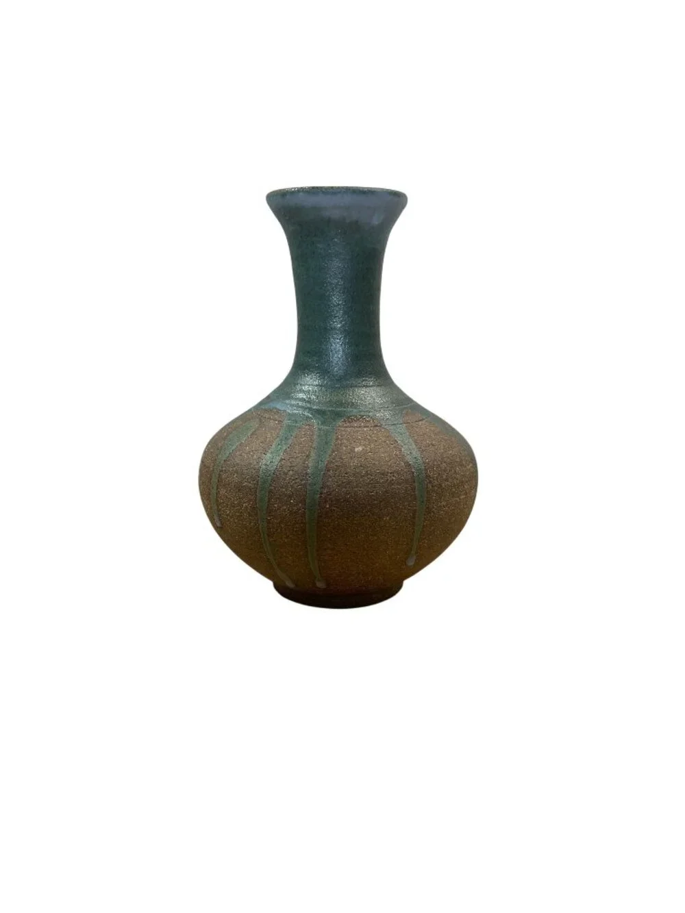 Studio Art Pottery Vase Hand Thrown Drip Glaze Decorative Green Brown 5.5 Inch